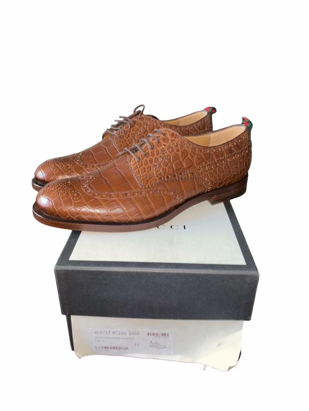 Gucci Men's Brown Croc-Embossed Leather Oxford Shoes size 11
